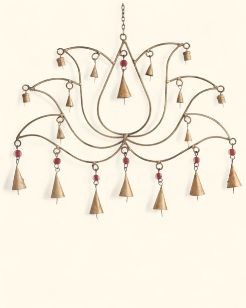 Beaded Lotus Bell Wall Hanging – Handcrafted Decorative Metal Art