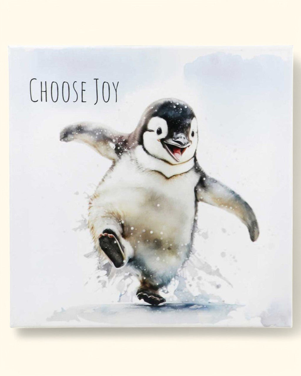 Choose Joy Happy Penguin Inspirational Canvas Print Wall Hanging