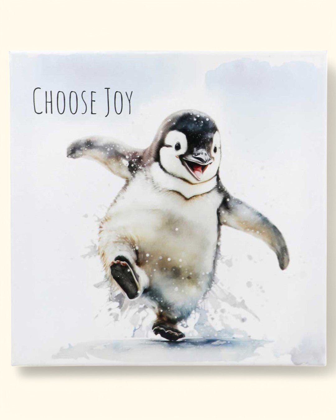 Choose Joy Happy Penguin Inspirational Canvas Print Wall Hanging