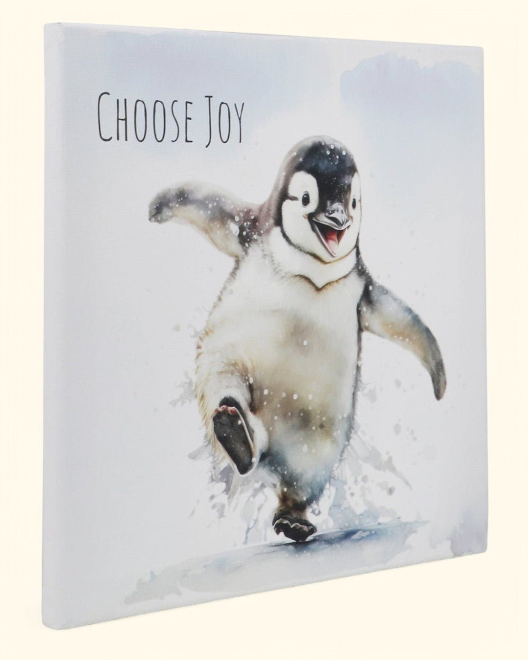 Choose Joy Happy Penguin Inspirational Canvas Print Wall Hanging