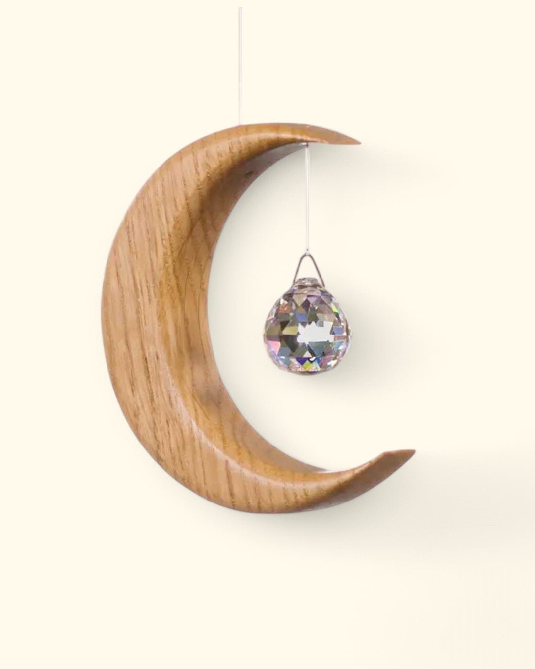 Crystal and Wood Moon Shaped Suncatcher