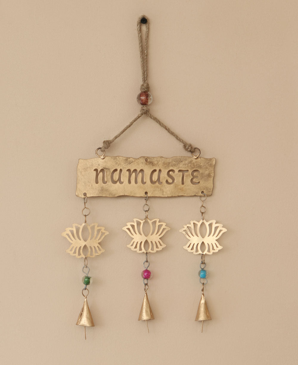 Fairtrade Triple Bell Namaste Lotus Wall Hanging