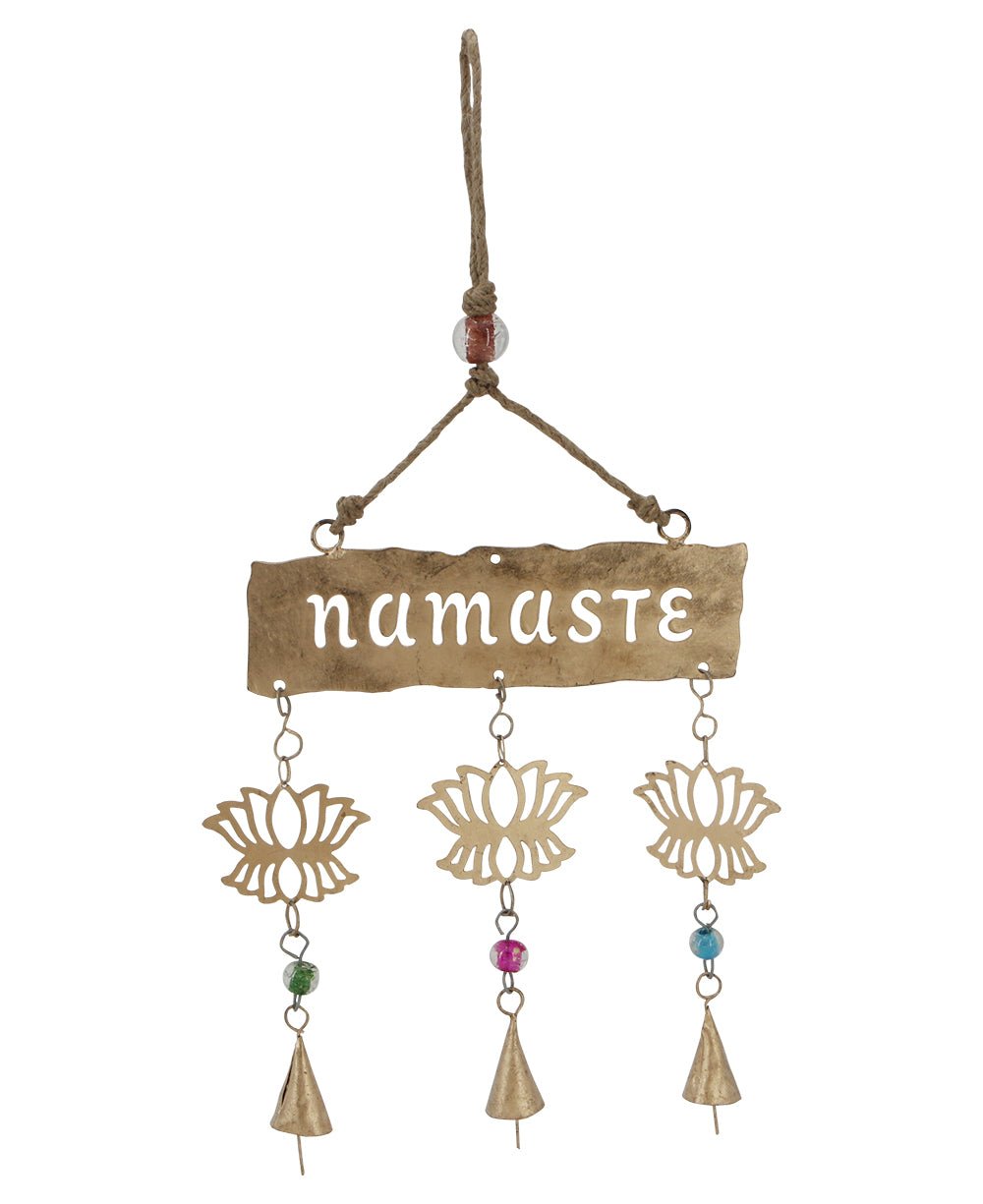 Fairtrade Triple Bell Namaste Lotus Wall Hanging