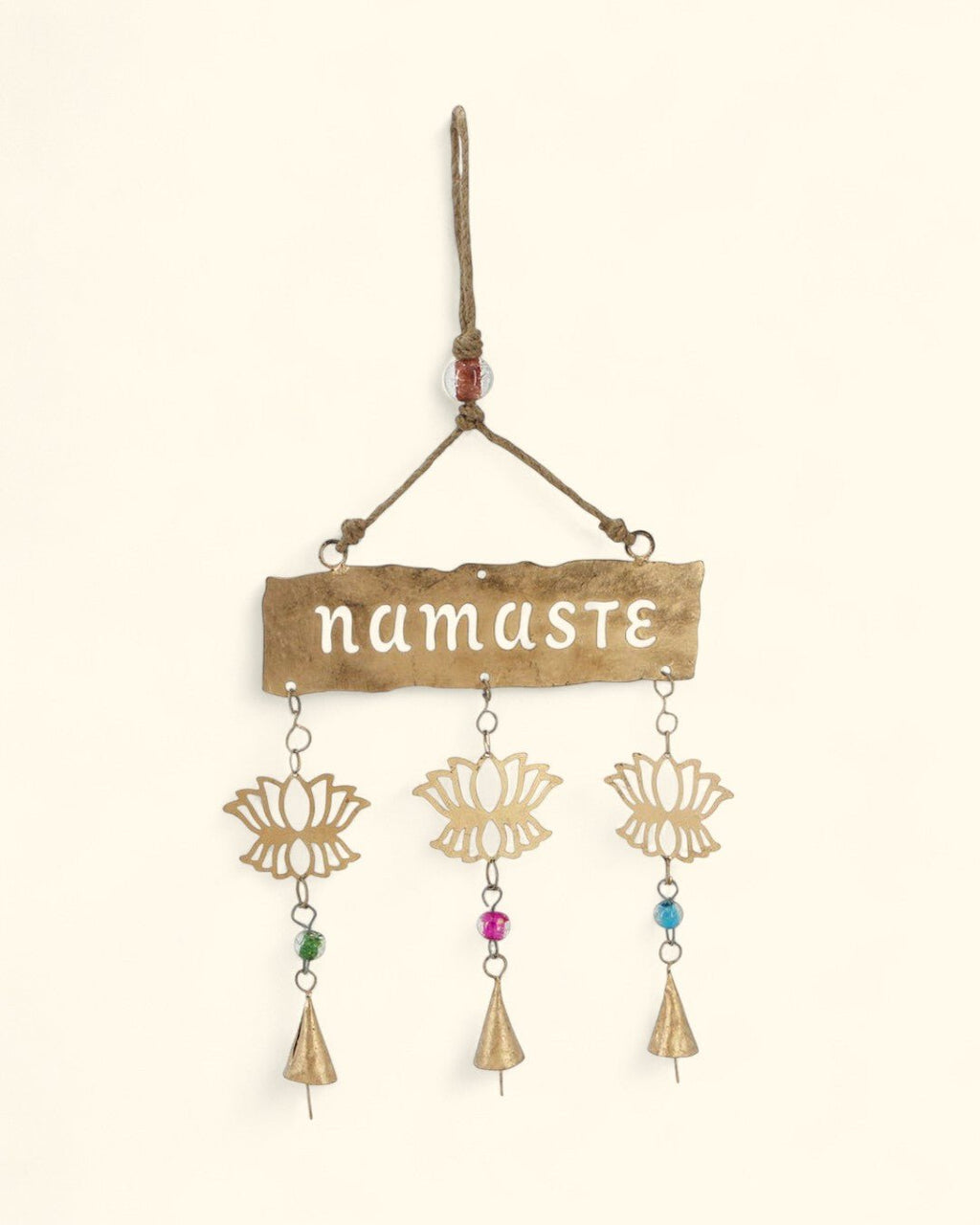 Fairtrade Triple Bell Namaste Lotus Wall Hanging