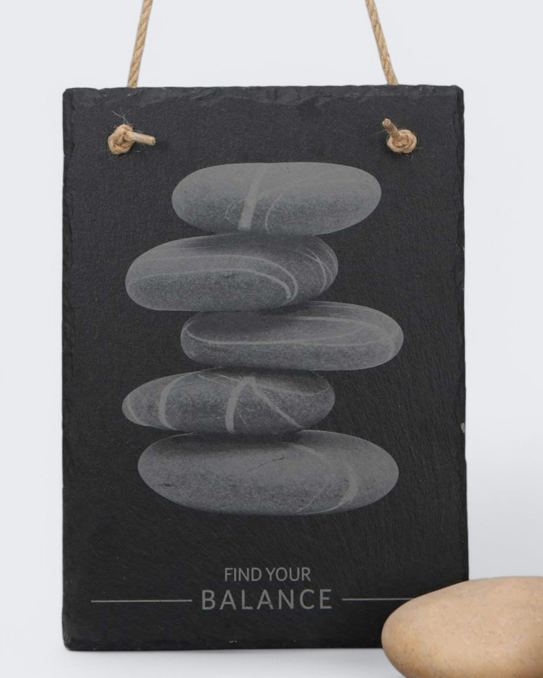 Find Your Balance Cairn Zen Rocks Slate Wall Hanging