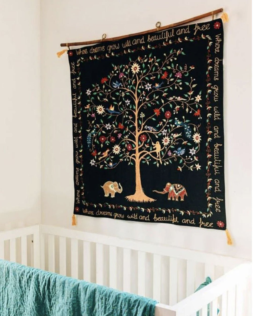 Hand-Embroidered Tree of Life Wall Hanging, Fair Trade