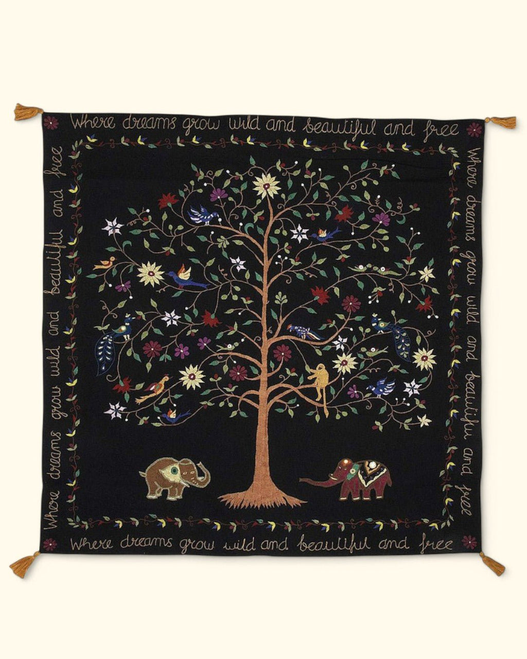Hand-Embroidered Tree of Life Wall Hanging, Fair Trade