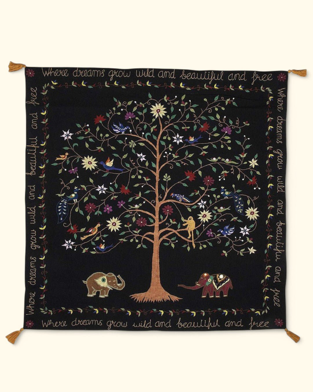 Hand-Embroidered Tree of Life Wall Hanging, Fair Trade