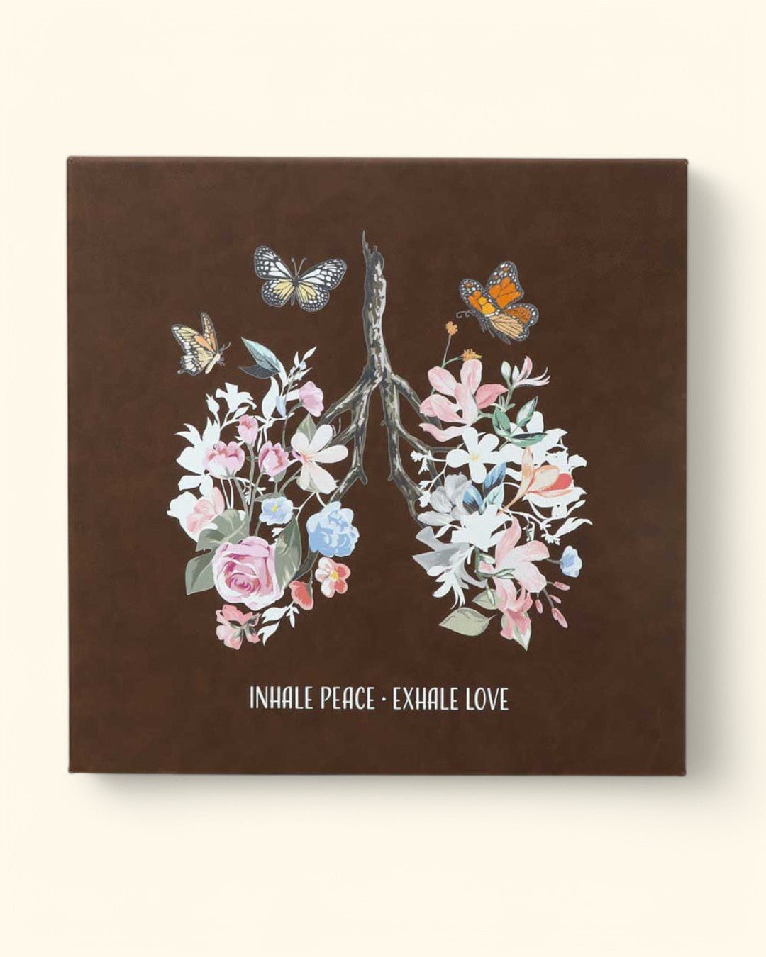 Inhale Peace Exhale Love Inspirational Art Floral Lungs Wall Hanging